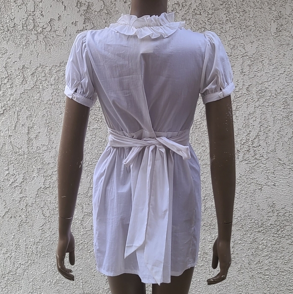 Crisp White Shirt Dress with Ruffles - Picture 5 of 9